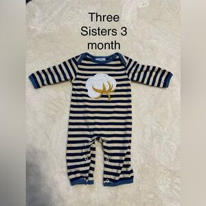 Three Sisters Navy and Cream Striped Baby Footie